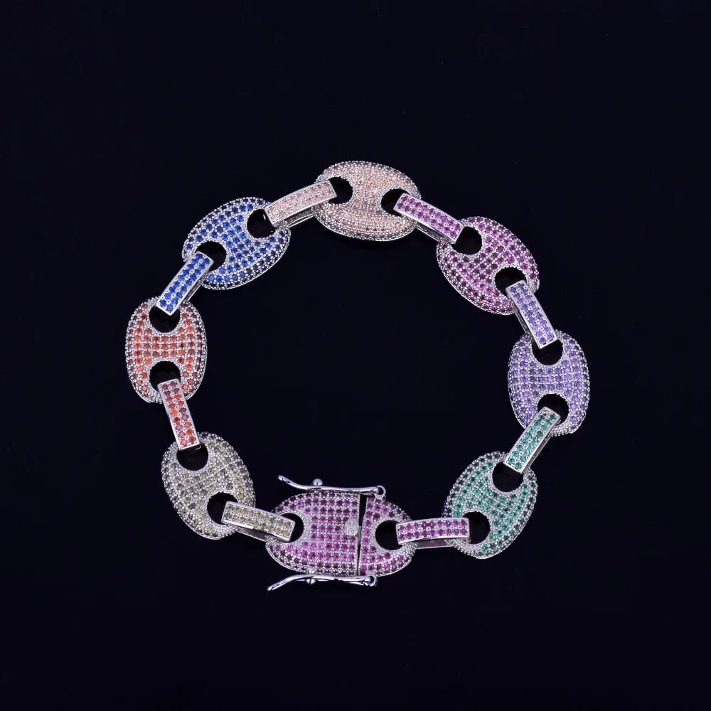 14mm MultiColor Iced Out Coffee Bean Link Chain For Men